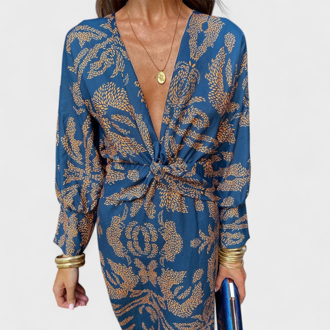 Vesna - Midi obleka z V-izrezom