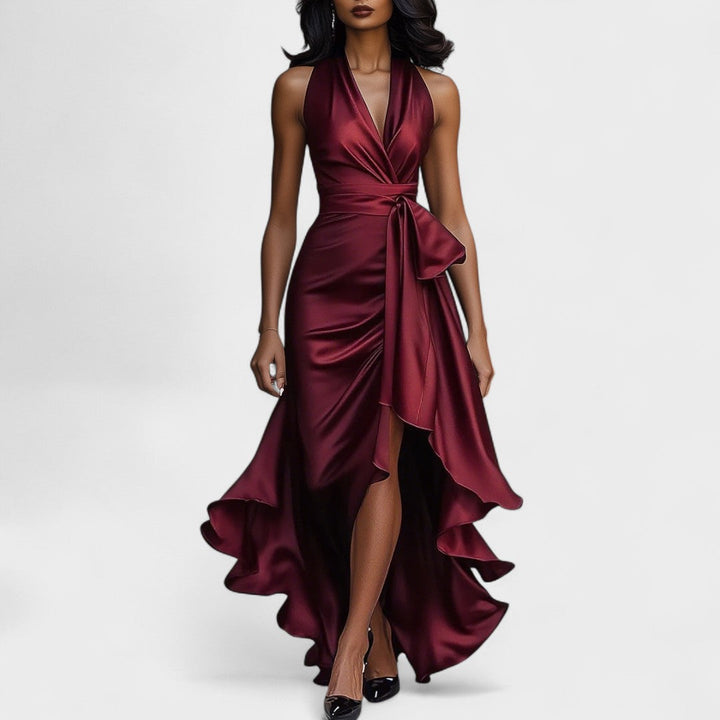 Ema - Svečana satenasta obleka z volančki