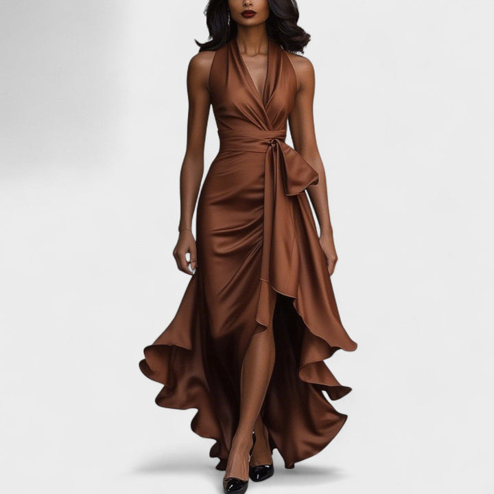 Ema - Svečana satenasta obleka z volančki