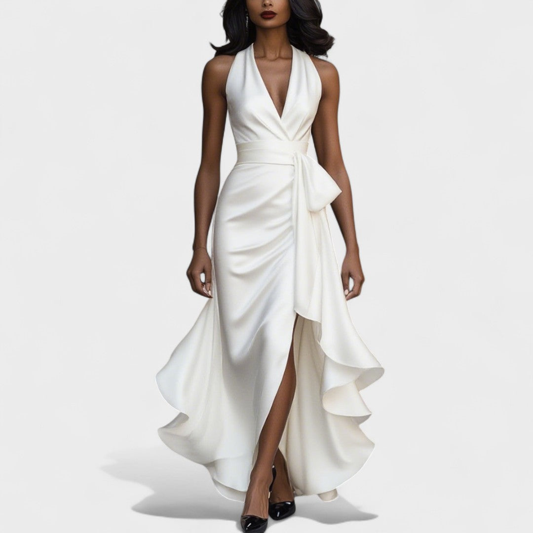 Ema - Svečana satenasta obleka z volančki