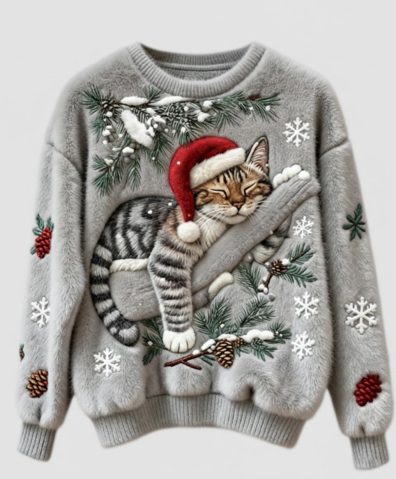 Tessa - Udoben pulover z lenim mačkom