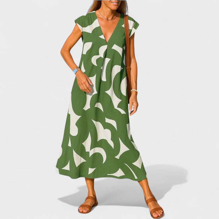 Magdalena - Dolga Obleka z Umetniškimi Motivom