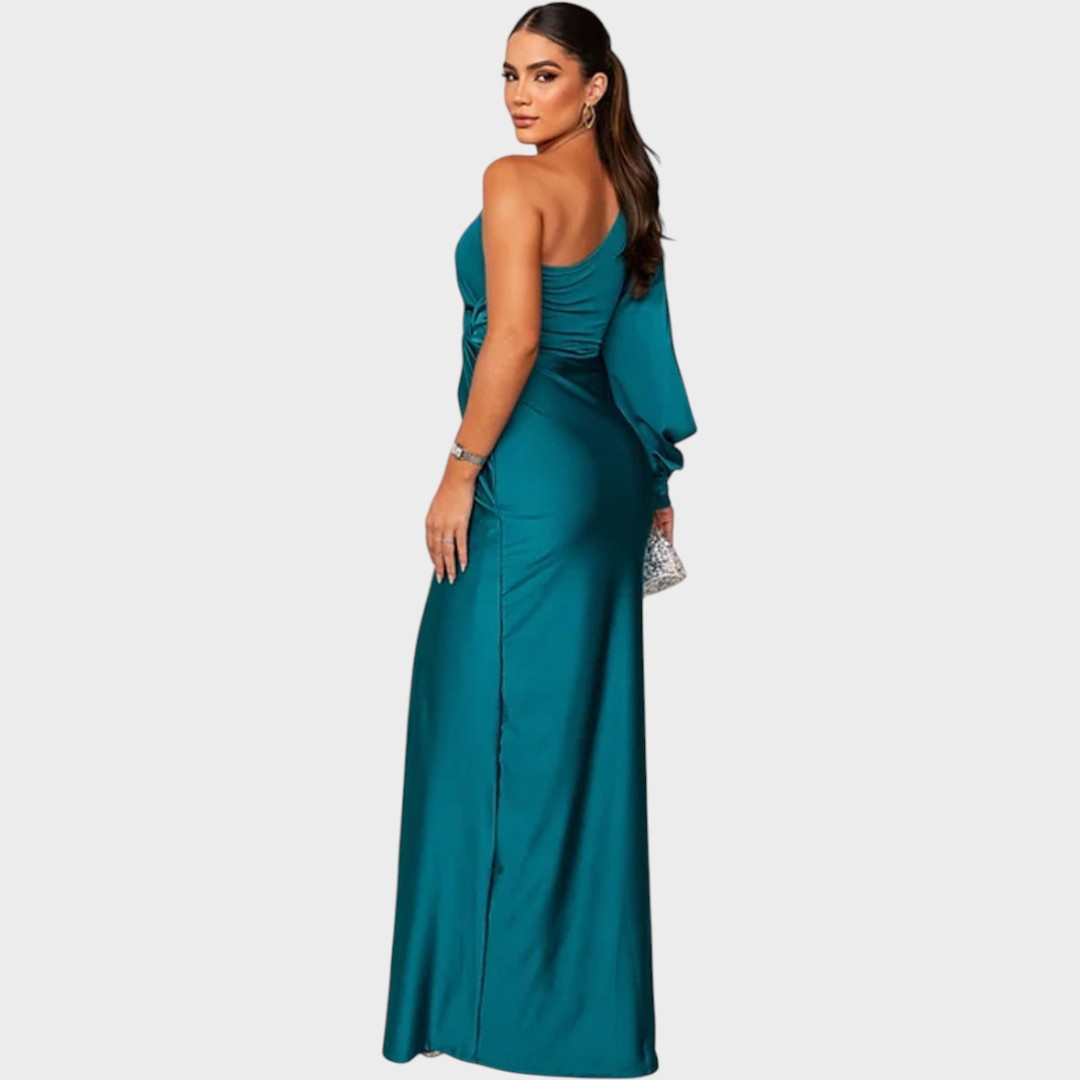 Marica – Elegantna dolga obleka z enim ramenskim trakcem
