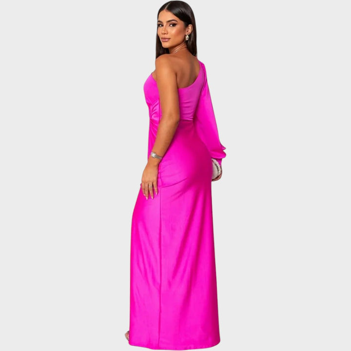 Marica – Elegantna dolga obleka z enim ramenskim trakcem