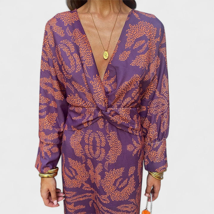 Vesna - Midi obleka z V-izrezom