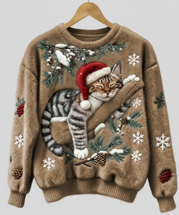 Tessa - Udoben pulover z lenim mačkom