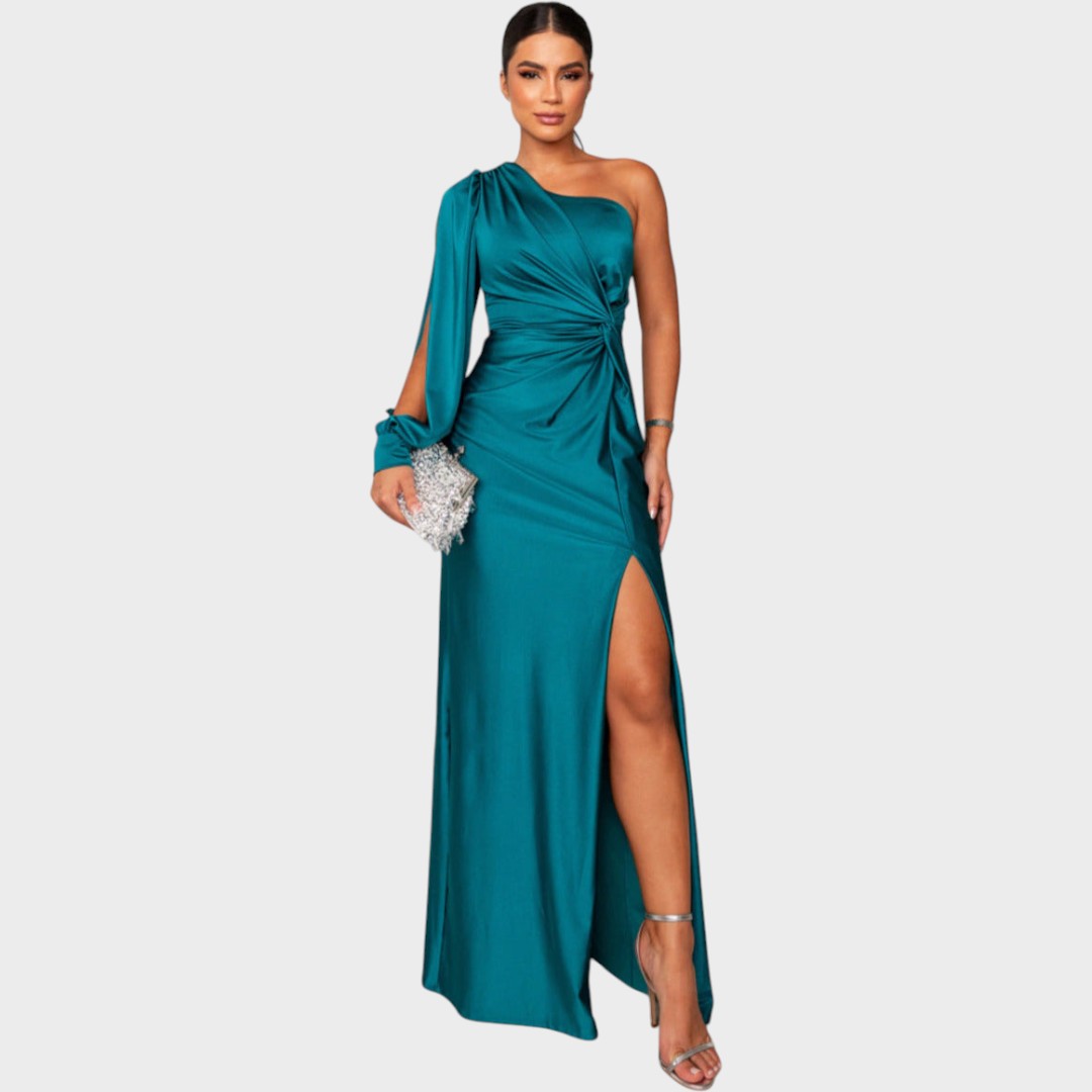 Marica – Elegantna dolga obleka z enim ramenskim trakcem