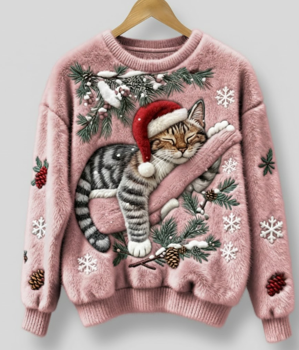 Tessa - Udoben pulover z lenim mačkom