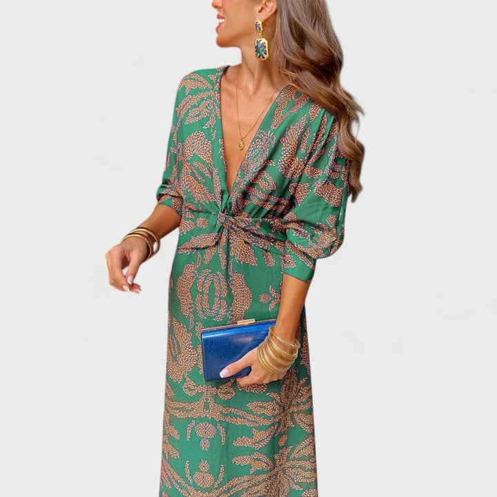 Vesna - Midi obleka z V-izrezom