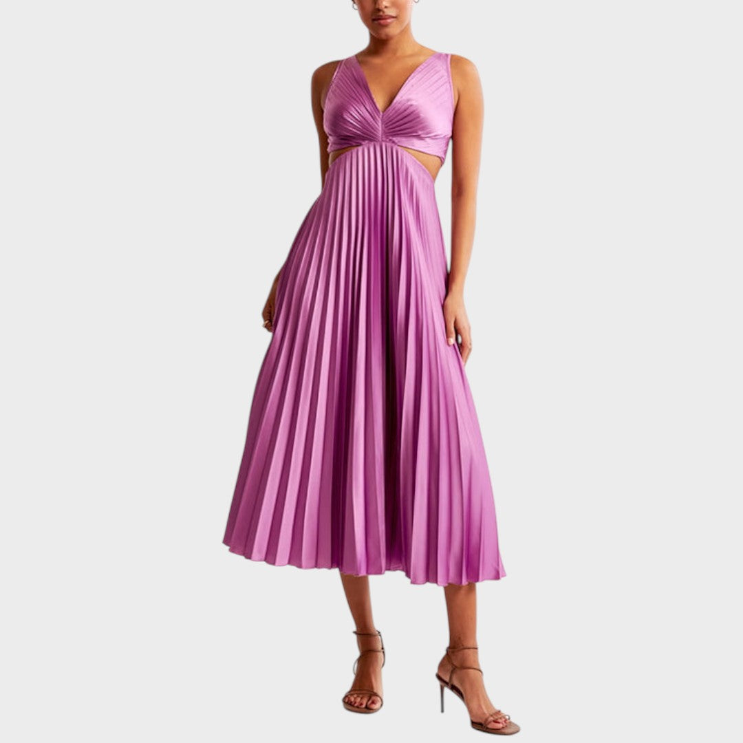 Katarina - Elegantna Obleka z V-Izrezom in Plisiranim Dnom