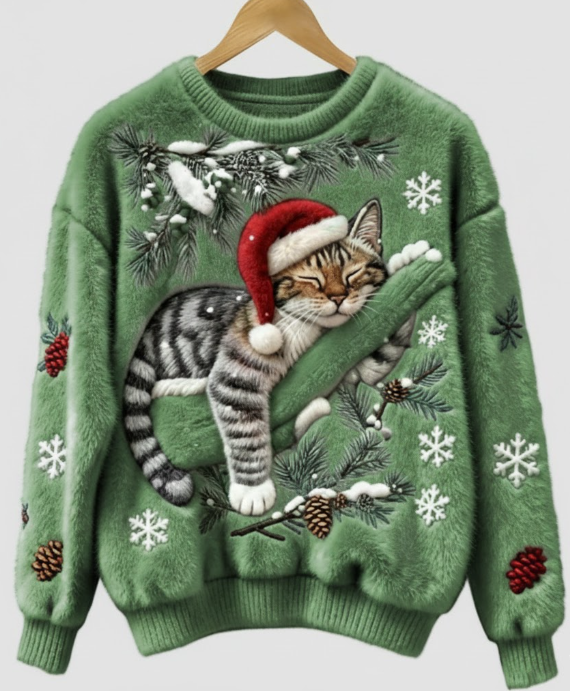 Tessa - Udoben pulover z lenim mačkom