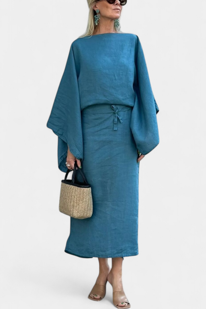 Filipa - Lanena in bombažna kimono obleka s pasom