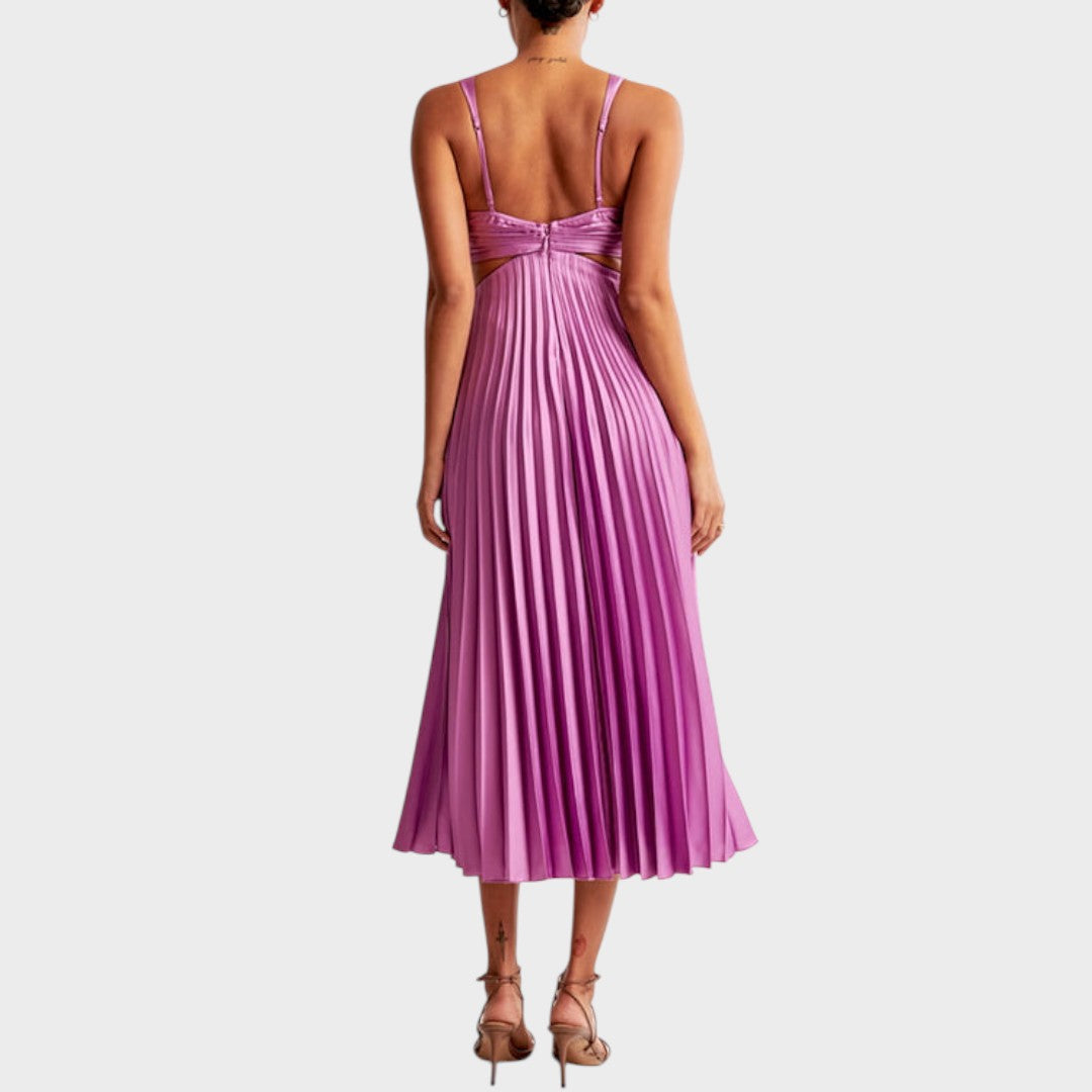 Katarina - Elegantna Obleka z V-Izrezom in Plisiranim Dnom