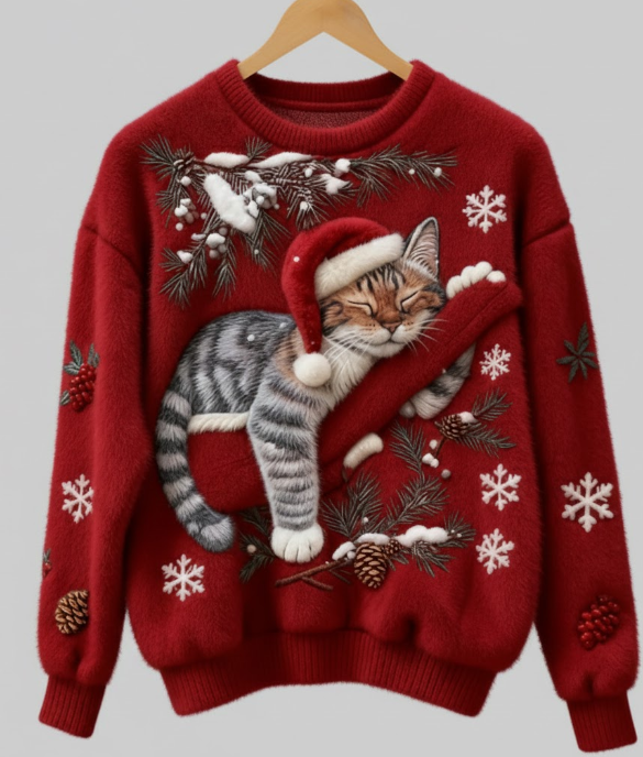 Tessa - Udoben pulover z lenim mačkom