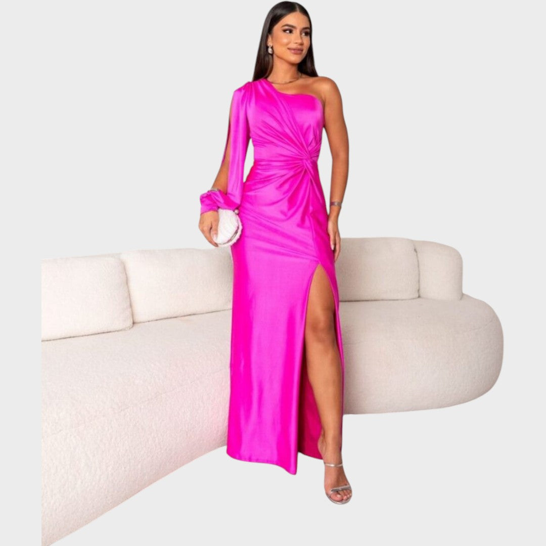 Marica – Elegantna dolga obleka z enim ramenskim trakcem