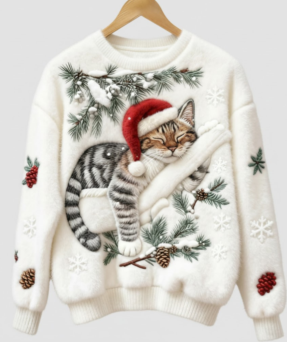 Tessa - Udoben pulover z lenim mačkom
