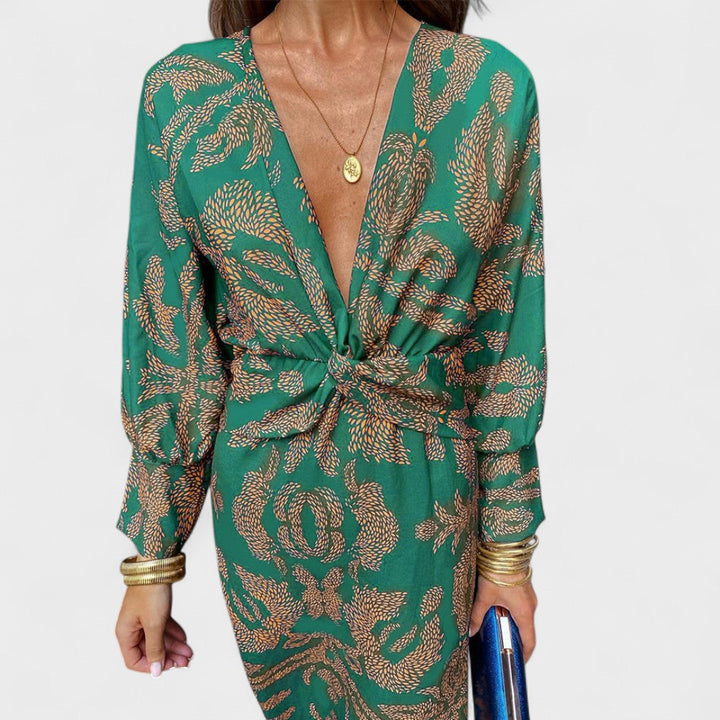 Vesna - Midi obleka z V-izrezom