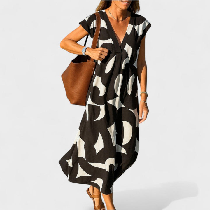 Magdalena - Dolga Obleka z Umetniškimi Motivom