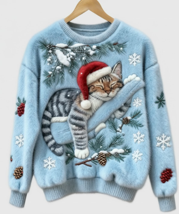 Tessa - Udoben pulover z lenim mačkom