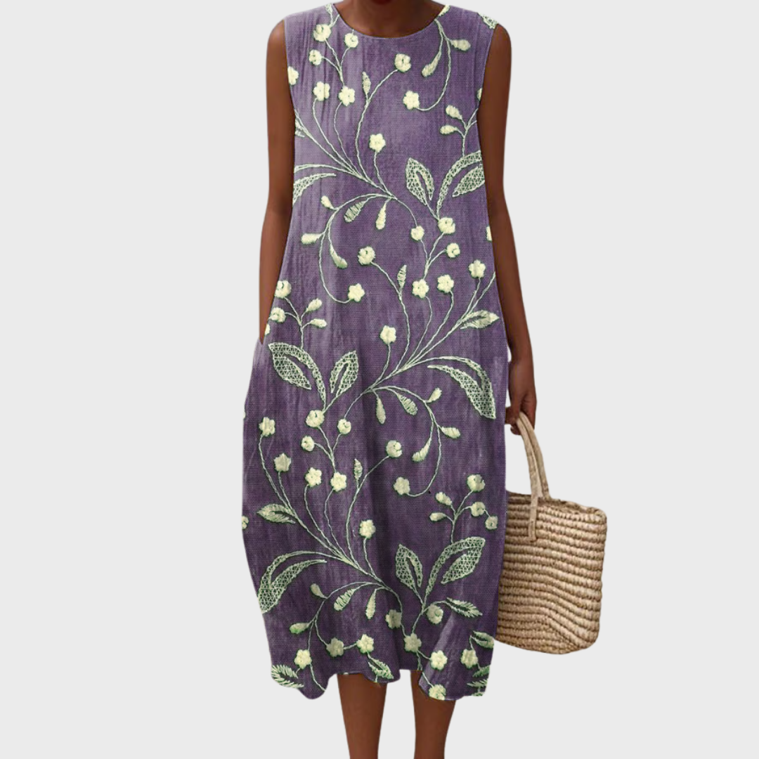 Lara - Ohlapna cvetlična obleka iz bombaža