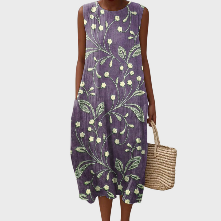 Lara - Ohlapna cvetlična obleka iz bombaža