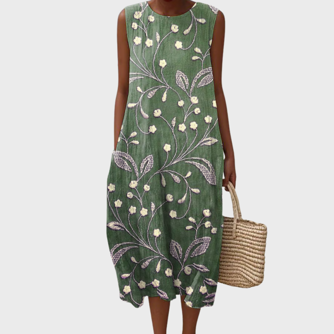 Lara - Ohlapna cvetlična obleka iz bombaža