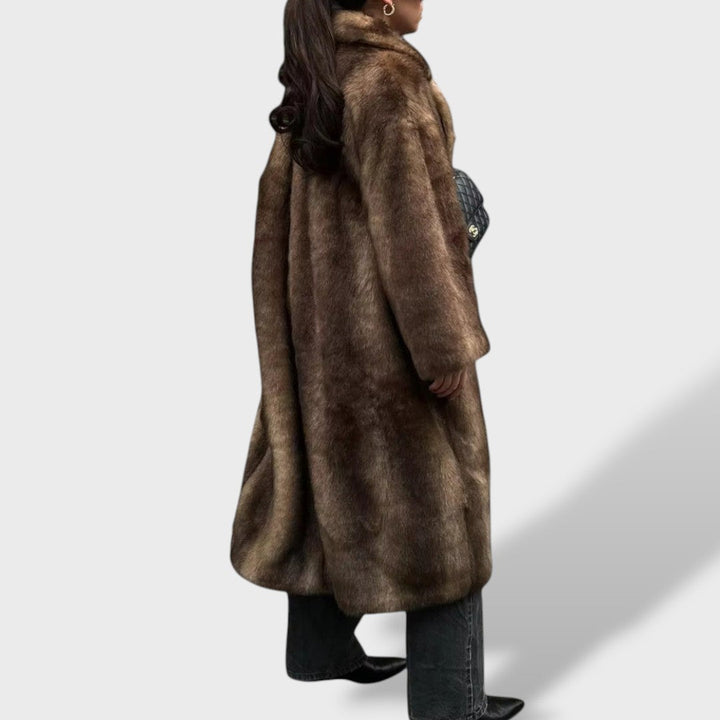 Jožica - Eleganten dolg plašč iz umetnega krzna