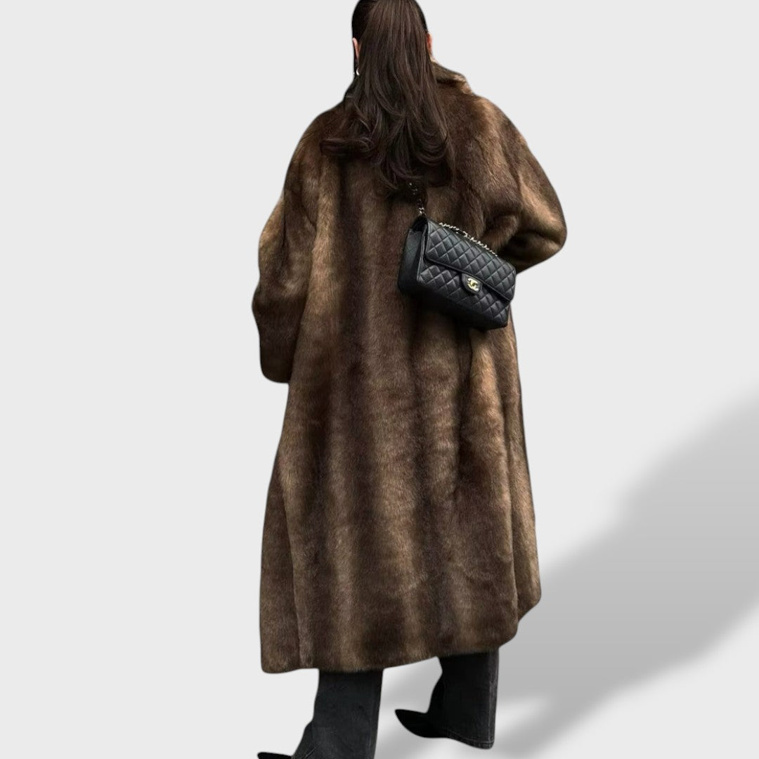 Jožica - Eleganten dolg plašč iz umetnega krzna