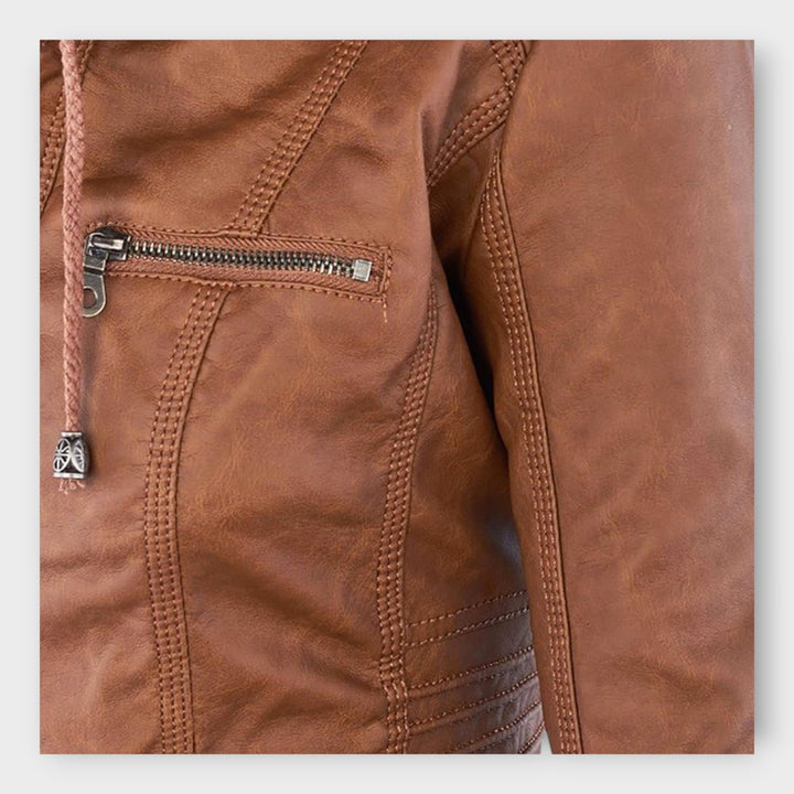 Tjaša - Moderna usnjena jakna s kapuco