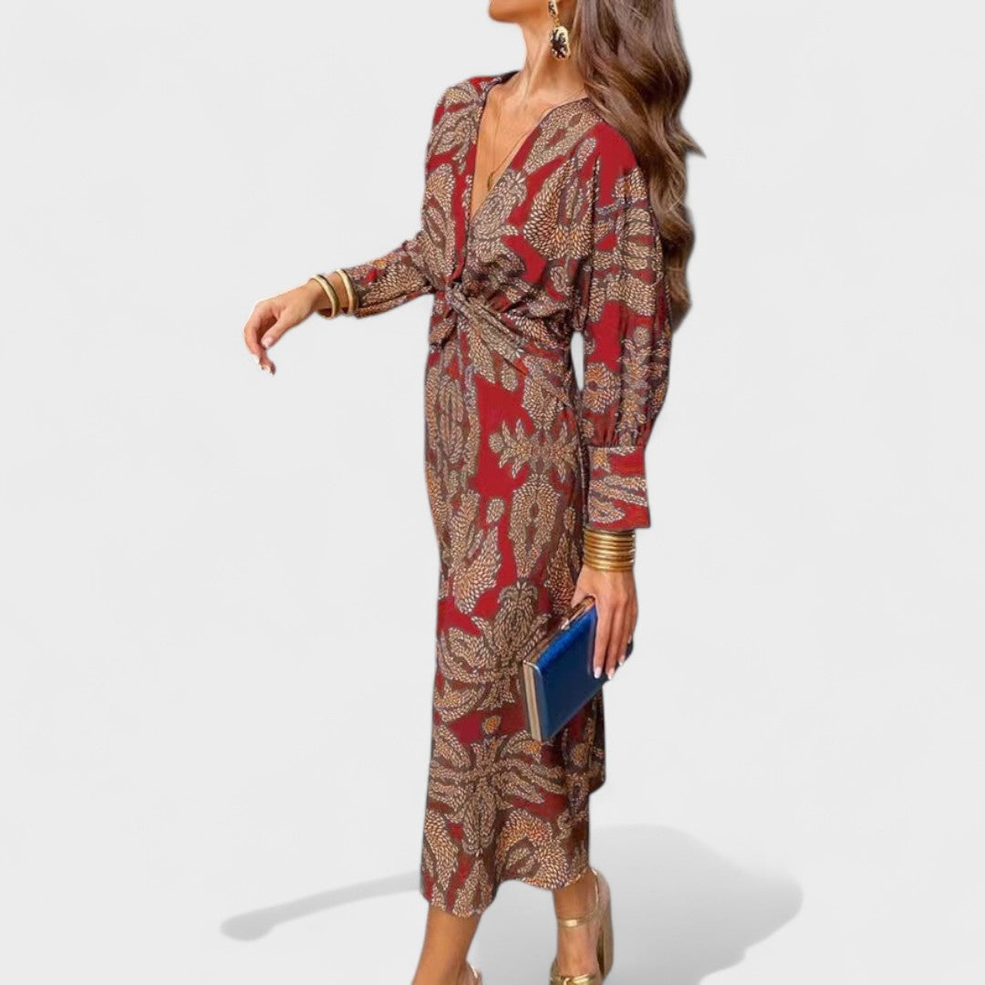 Vesna - Midi obleka z V-izrezom