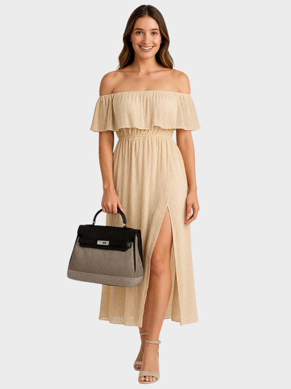 Veronika - Torba platnena z usnjenimi detajli