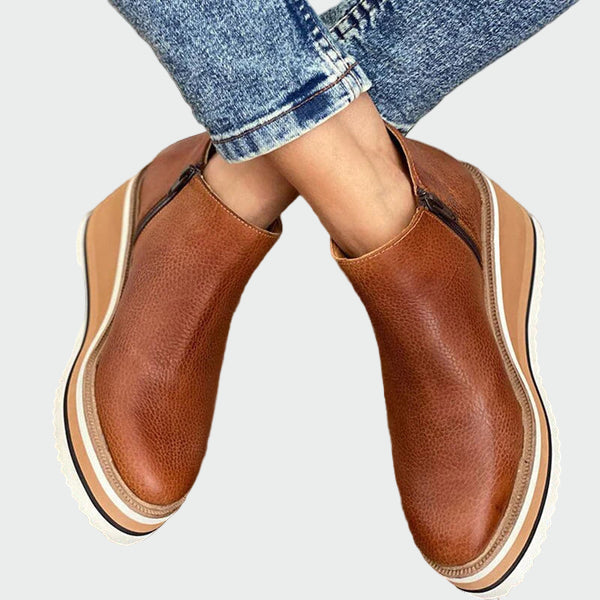 Aluna - Ženski usnjeni čevlji na platformi s skrito