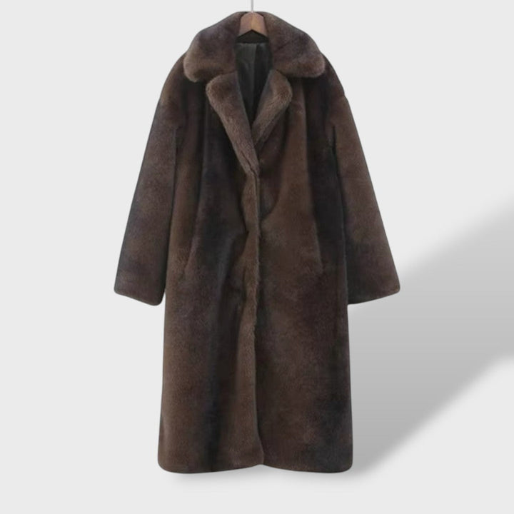 Jožica - Eleganten dolg plašč iz umetnega krzna