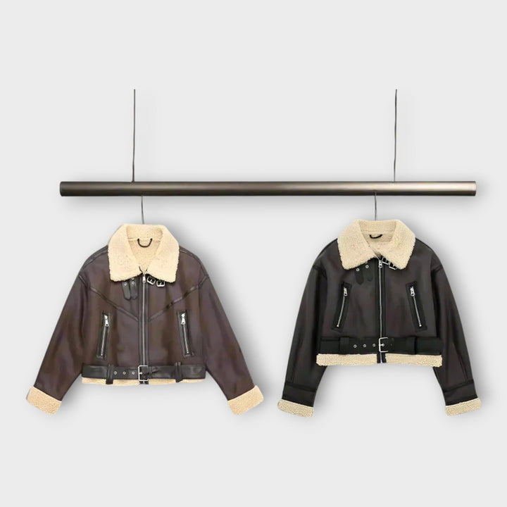 Špela - Kratka usnjena jakna s krznom in pasom