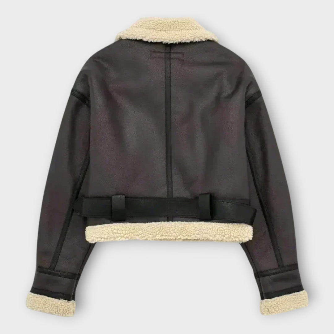 Špela - Kratka usnjena jakna s krznom in pasom