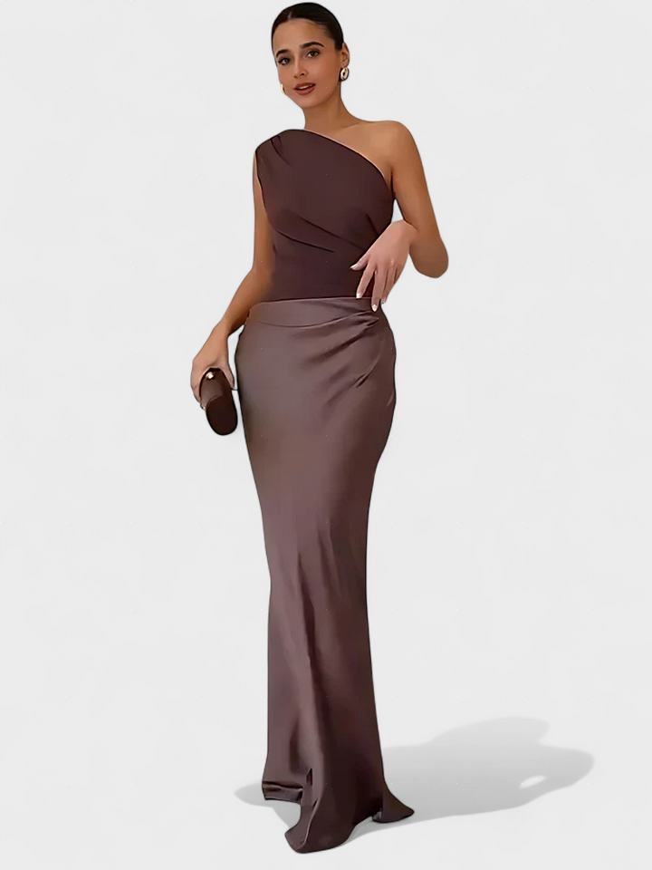 Brina - Maxi obleka iz satena z enim ramenom