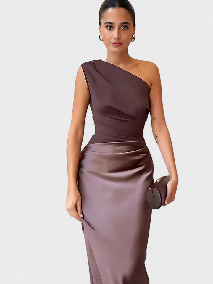 Brina - Maxi obleka iz satena z enim ramenom