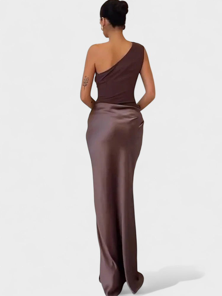 Brina - Maxi obleka iz satena z enim ramenom