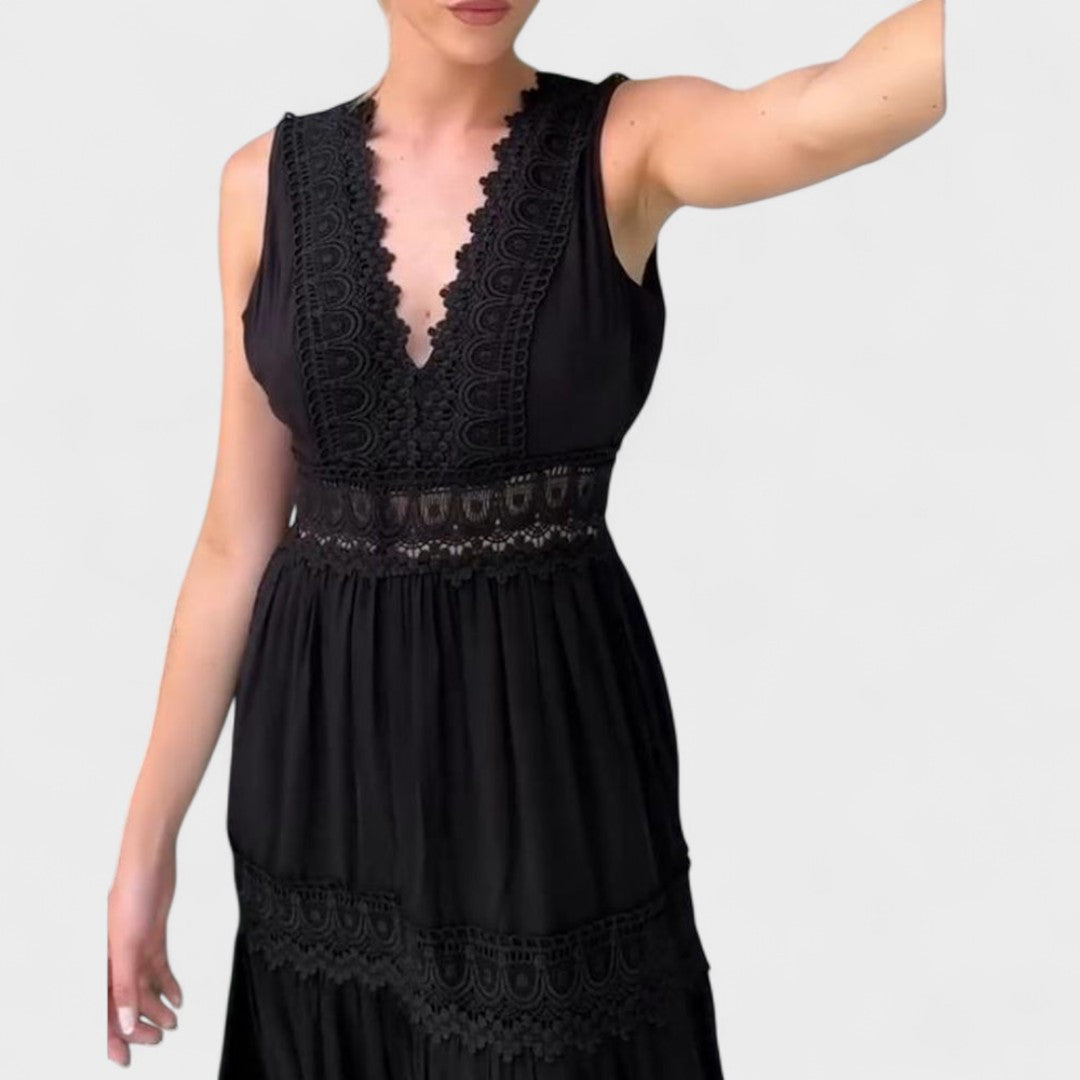 Elena - Elegantna Haljina od Čipke s V-Izrezom