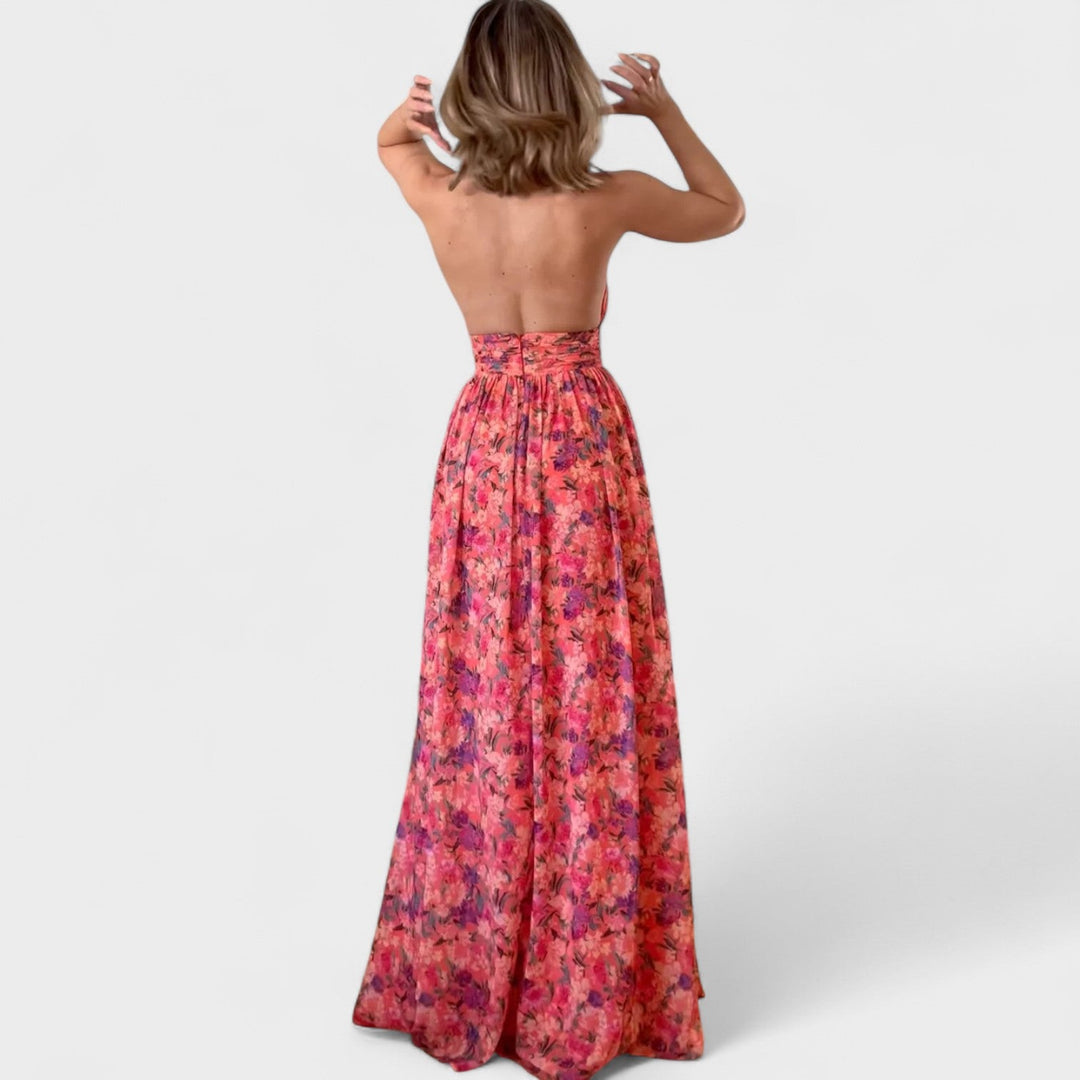 Floraria - Dolga obleka z odprtim hrbtom