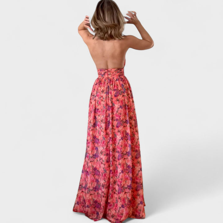 Floraria - Dolga obleka z odprtim hrbtom