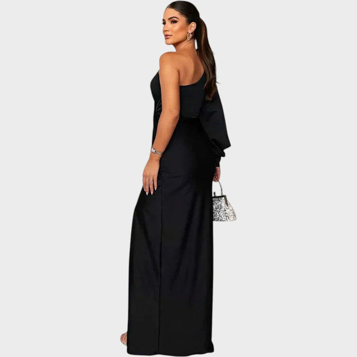 Marica – Elegantna dolga obleka z enim ramenskim trakcem