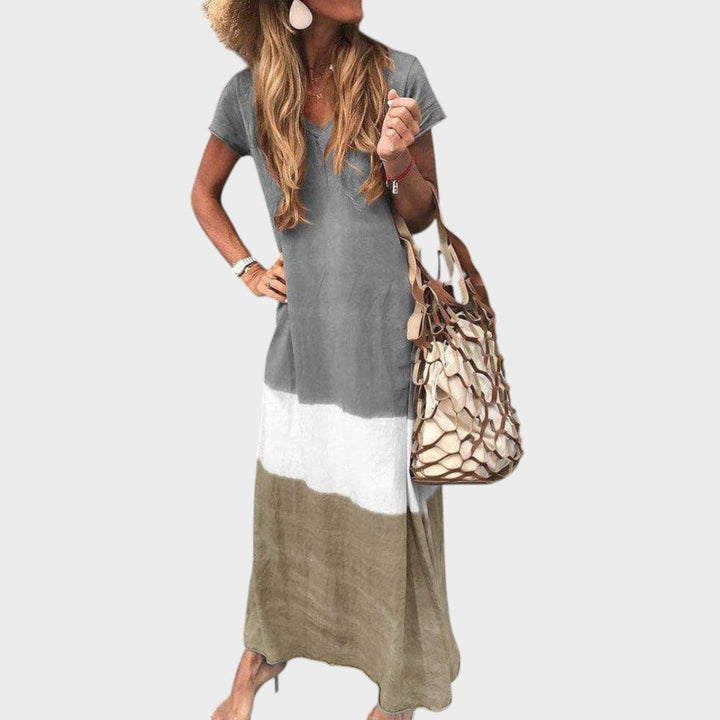 Vanja - Večbarvna Boho Dolga Obleka za Sproščene Priložnosti