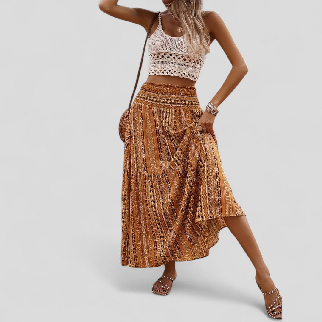 Čarna - Maxi krilo z nabranim pasom okoli srednjega dela