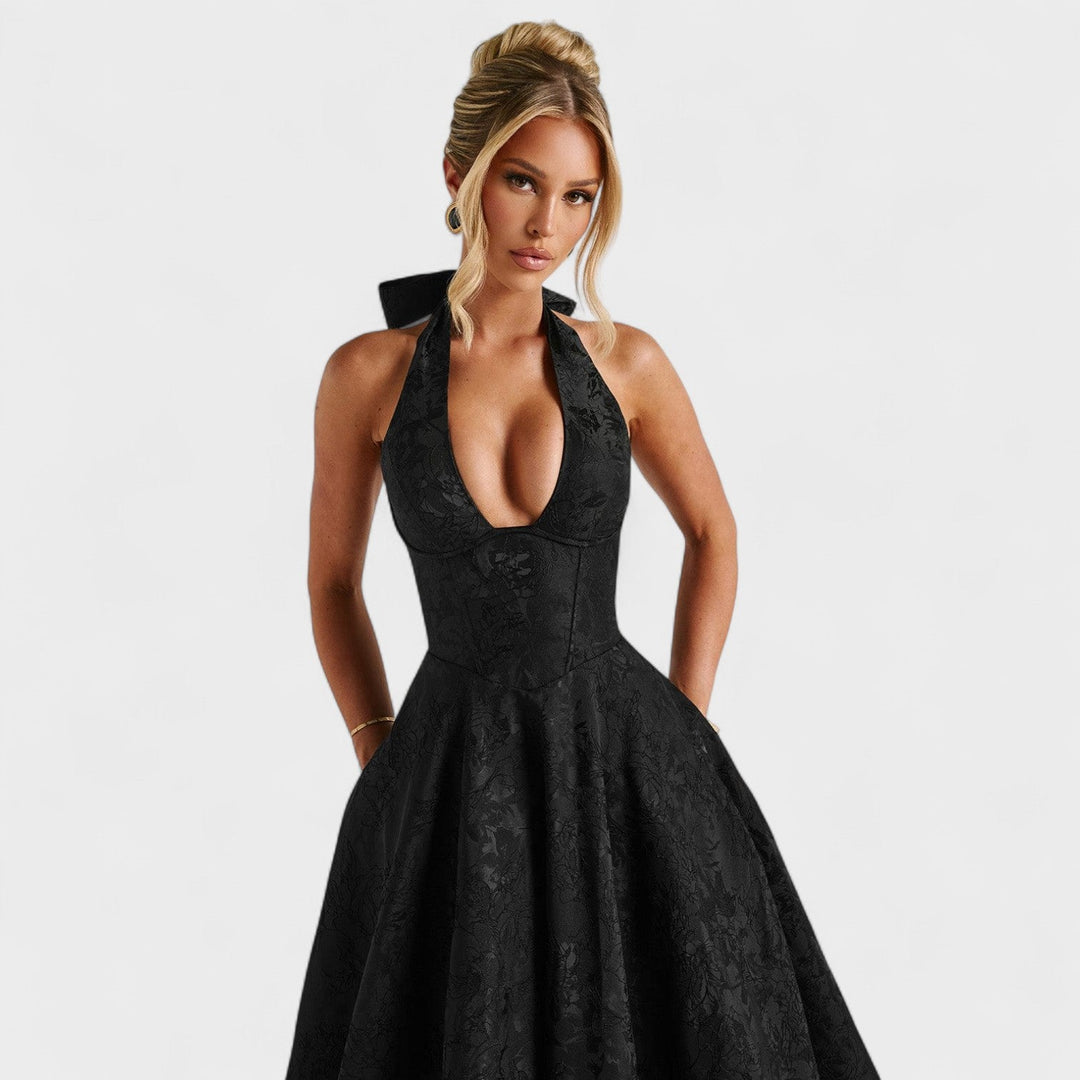 Julieta – Midi obleka s halter vratnim izrezom