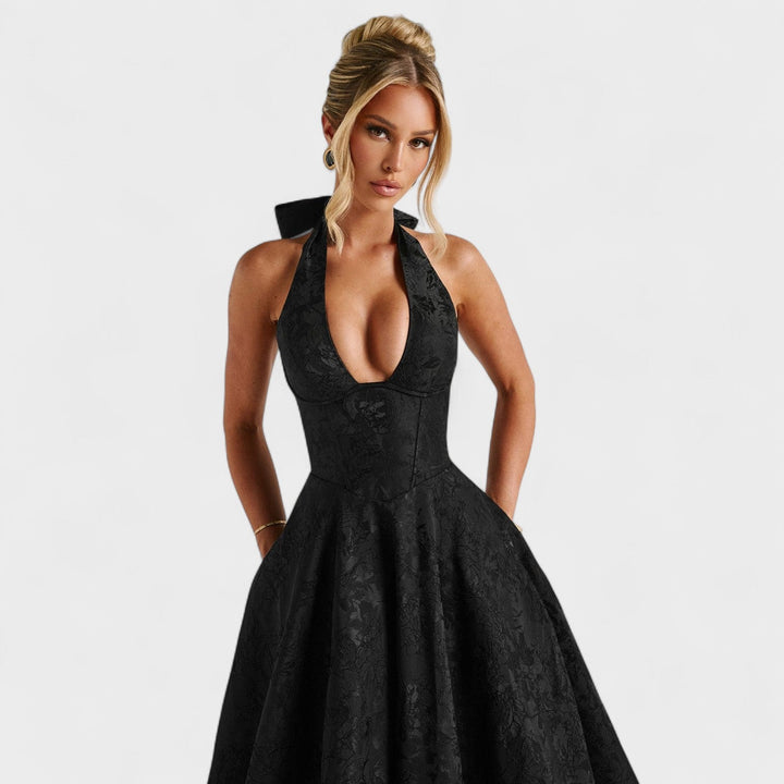 Julieta – Midi obleka s halter vratnim izrezom