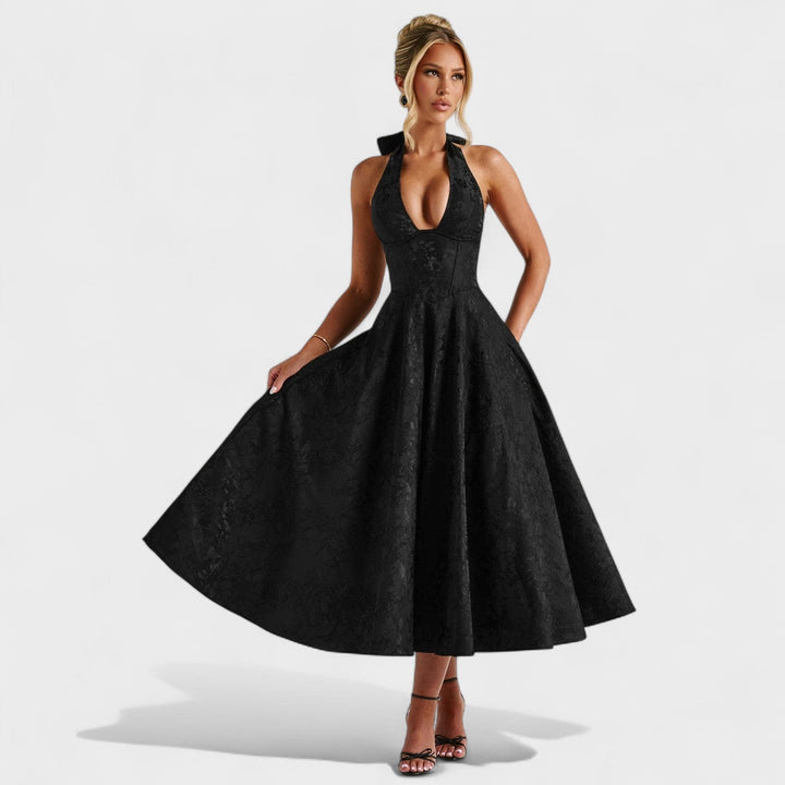 Julieta – Midi obleka s halter vratnim izrezom