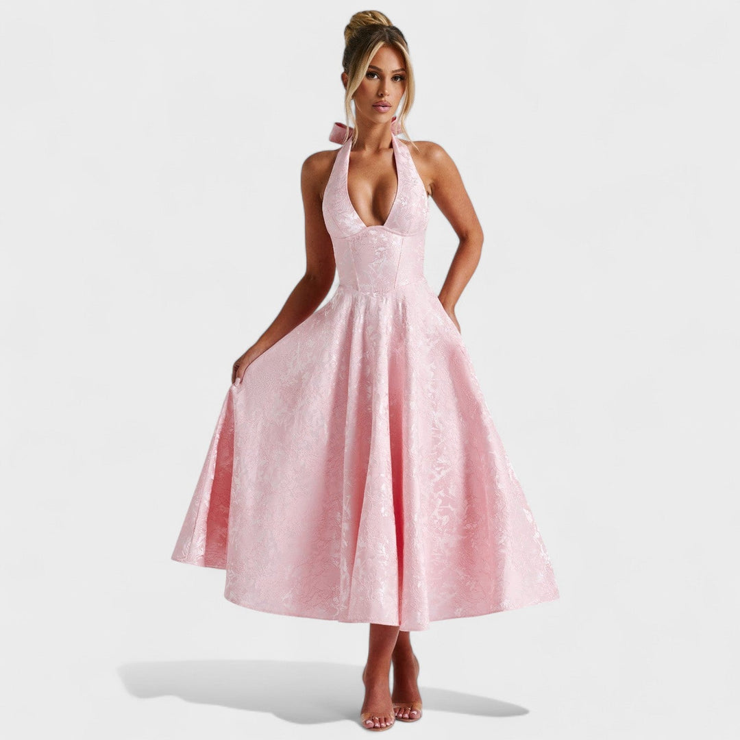 Julieta – Midi obleka s halter vratnim izrezom