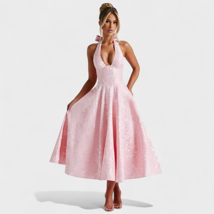 Julieta – Midi obleka s halter vratnim izrezom