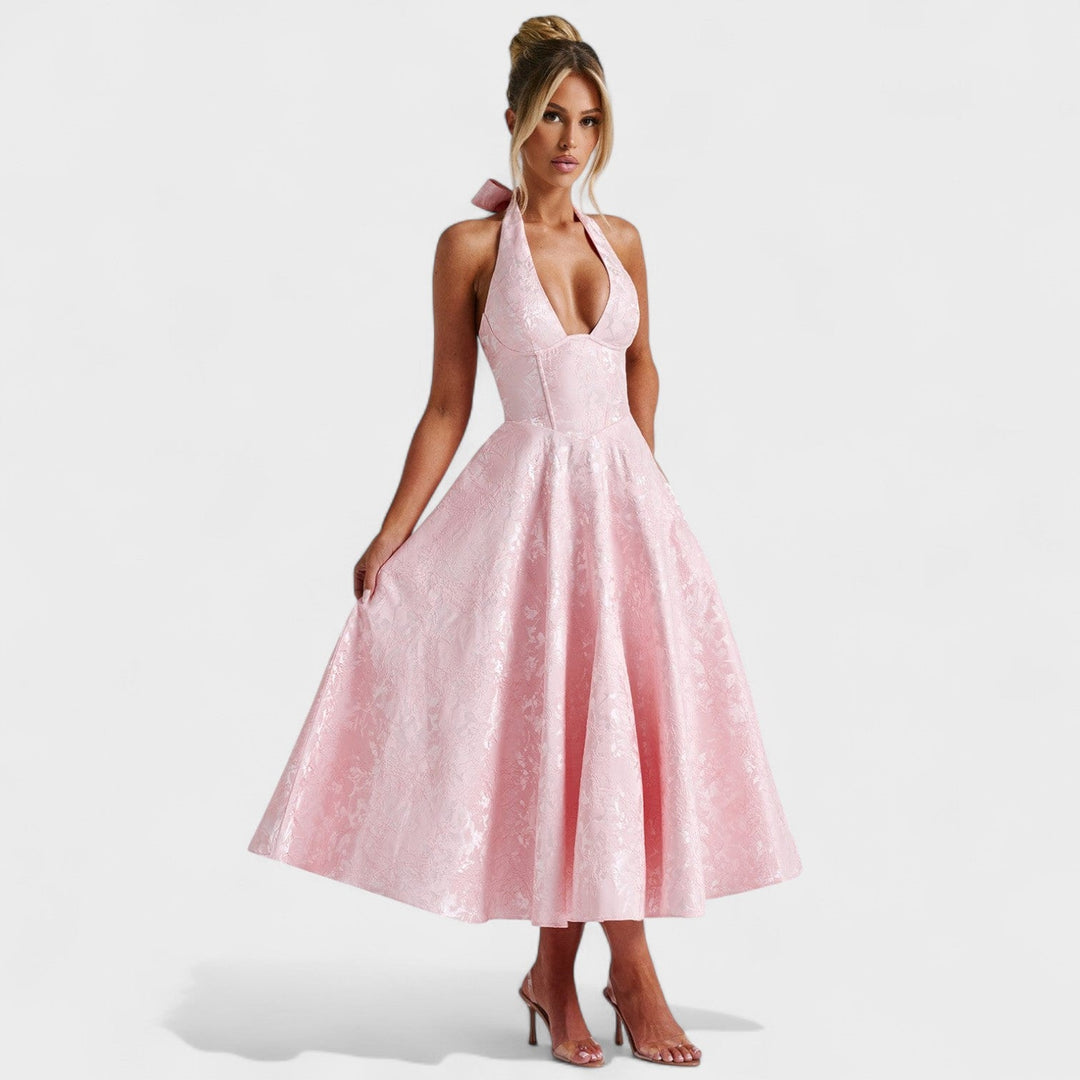 Julieta – Midi obleka s halter vratnim izrezom